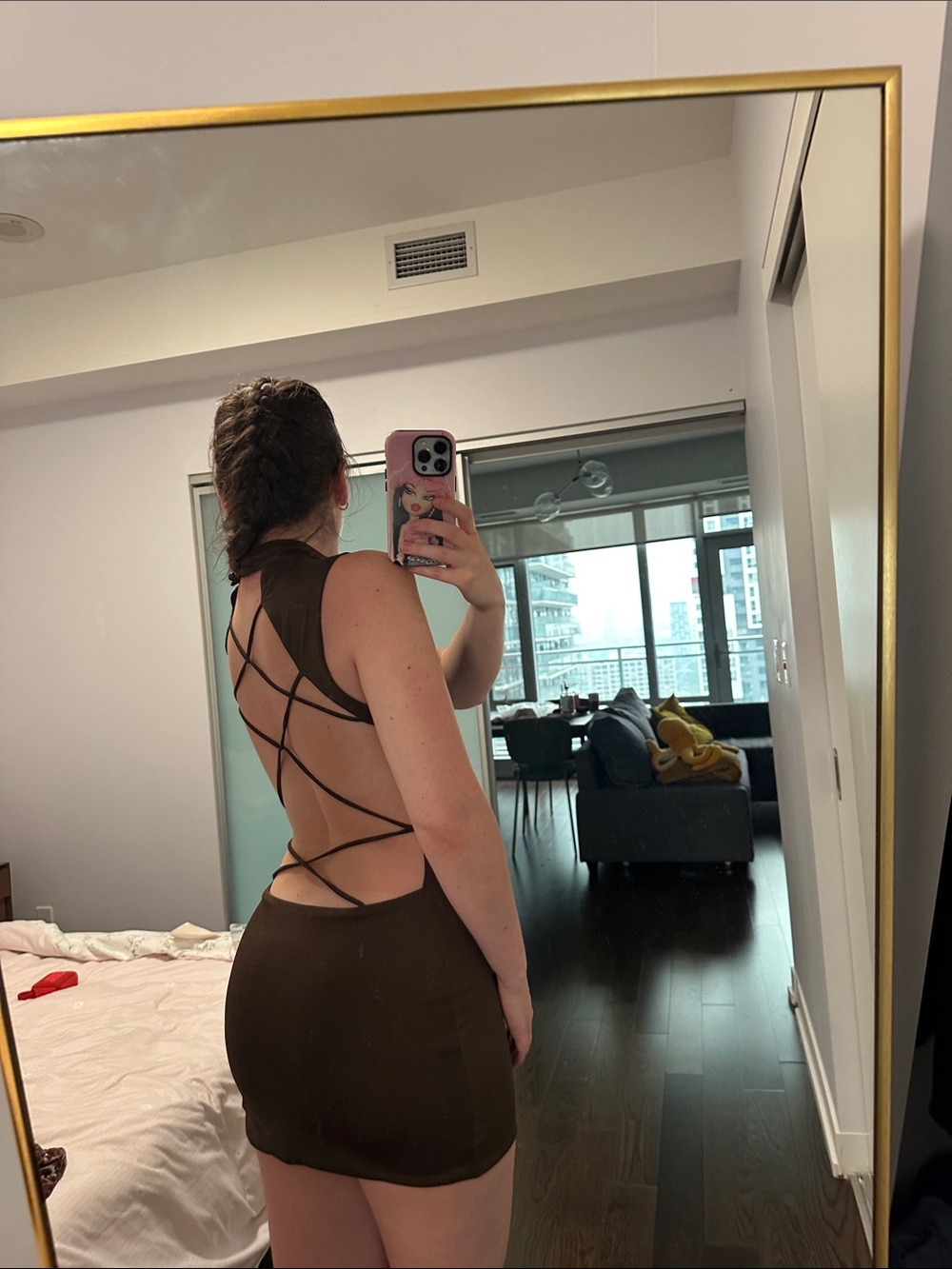 Sleeveless Olive Bodycon Mini Dress - Picture 2 of 4